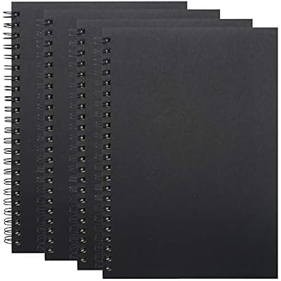 Yansanido Spiral Notebook, 4 Pcs A5 Black Craft Softcover 8mm Ruled 60 Sheets -120 Pages Journals for Study and Notes (A5-4 pcs Black/Lined)