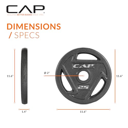 CAP 2-Inch Olympic Grip Weight Plate, 25 lb, Single Plate, Black