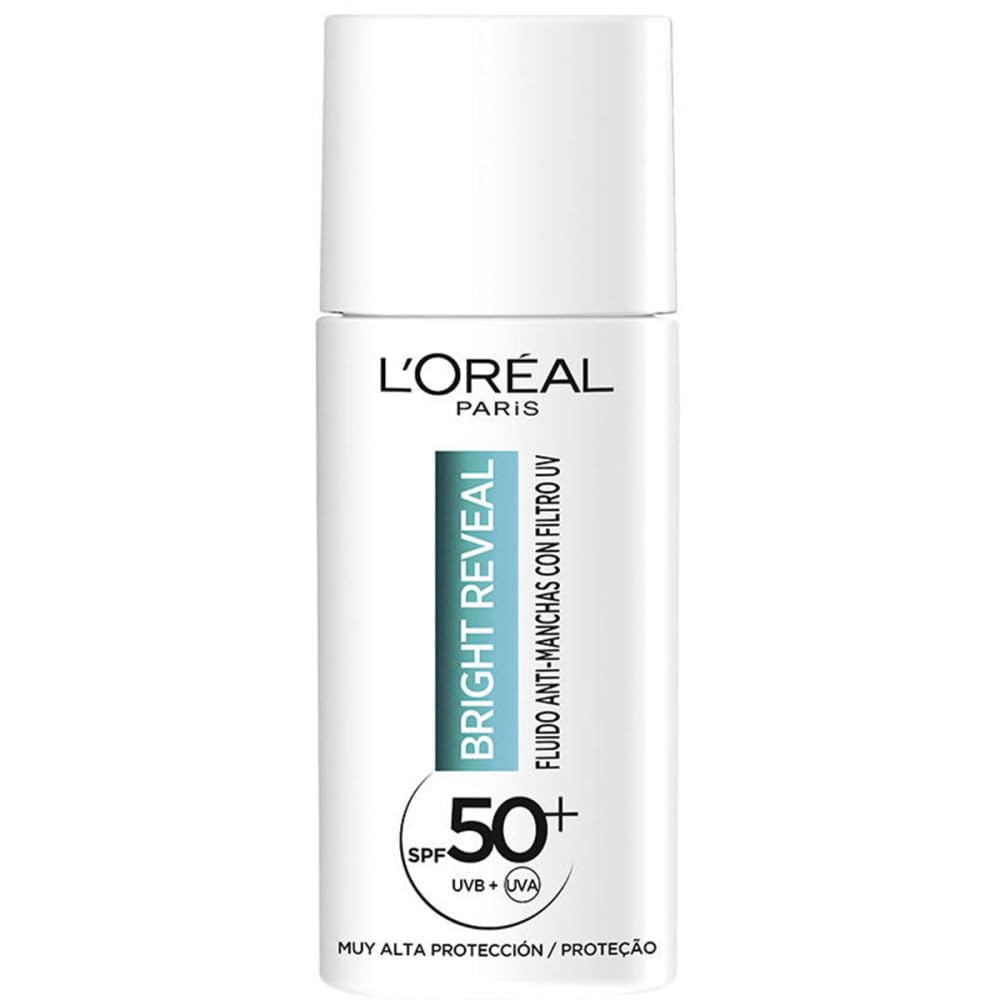 L'Oréal Paris Bright Reveal Feuchtigkeitsspendendes Anti-Flecken-Fluid mit UV-Filter LSF 50+, für alle Hauttypen, Schutz und Reduzierung von Flecken, mit Niacinamid und Vitamin E, 50 ml