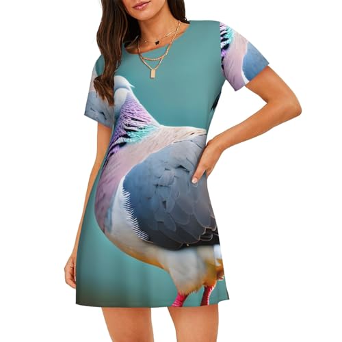 Chemise de nuit courte pigeon cartoon pour femme en tissu léger