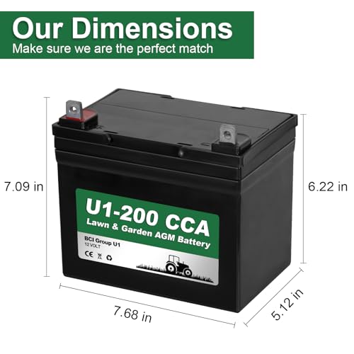 Image of WEIZE Lawn Garden AGM Battery, 12V 200CCA BCI Group U1 SLA Starting Battery for Lawn, Tractors and Mowers, Compatible with John Deere, Toro, Cub Cadet, and Craftsman