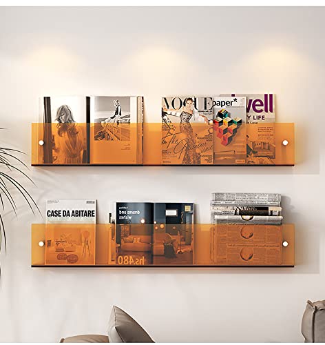 Revistero acrílico de pared naranja translúcido pack de 2 estantes de 80cm robustos 4