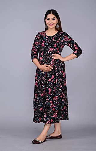 Image of Dhruvi Women's Rayon Anarkali Maternity Dress & Feeding Kurti with Zippers