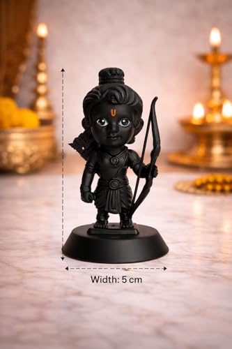 Image of Black Matte Lord Ram Idol for Car Dashboard with Bow & Arrow, Mini Murti Spiritual Decor for Home Office Pooja, Religious Gift