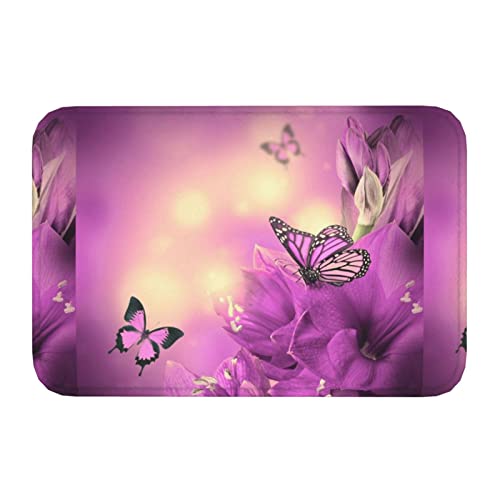 Vucemi Purple Flower Butterfly Printed Doormat Outdoor Indoor Rugs Durable Door Mats Absorben Rubber Backing Non-Slip Welcome Mat - 16X24In #TOP7