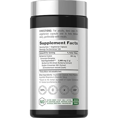 Horbaach Berberine with Ceylon Cinnamon | 120 Veggie Capsules | Vegetarian, Non-GMO & Gluten Free Supplement | Berberine Complex