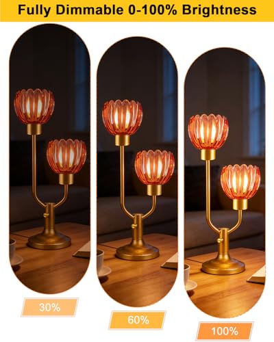 Image of Lightdot Flower Table Lamp Vintage Pink Glass Lamp Bulbs Included Dimmable | Nightstand Lamp Mid Century Modern Gold Desk Lamp Warmwhite Ambient Bedside Lamps for Living Room Bedroom Home Decor Gift
