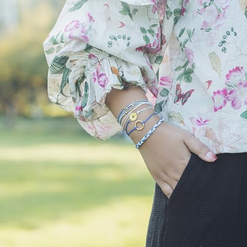 Image of Stackable Sunflower String Bracelets Cute Boho Braided Summer Beach Jewelry