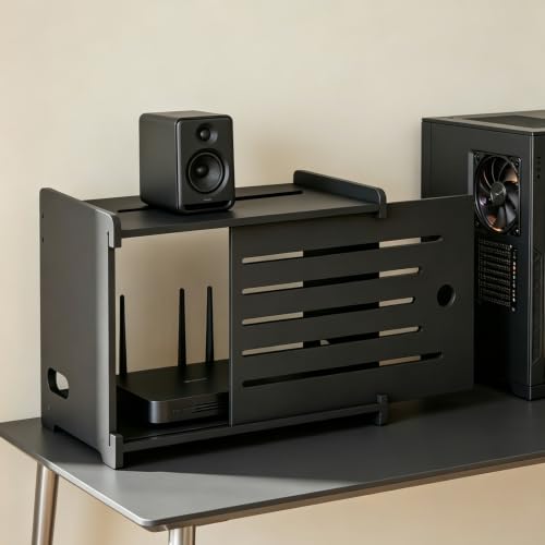 Router Verstecken WLAN Box, 43x31x26.5cm Wandmontage Router Schrank, Router-Aufbewahrungsbox mit Kabelmanagement, Routerkasten WLAN-Regal Dekorative Wandbox zum Verstecken von Router und Kabeln