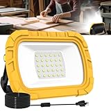 T-SUNiceM LED Work Light, 1100LM 6500K Portable Work Light, Work Lights on Stand Rotatable Stand and Handle, 5.9FT Cord with Plug, Hook Design LED Flood Light for Workshop Garage, Construction Site