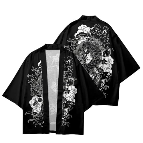 Anime Style Dragon Print Loose Cardigan for Men Japanese Harajuku Streetwear Haori Trendy Cosplay Kimono for Woman3
