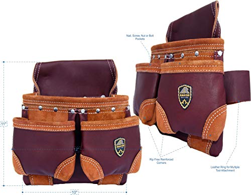 Zakco Pro-20. Oil Tanned Genuine Grain Leather Tool Belt, Construction Tool Rig, Leather Tool Pouches, Framer’s Tool Belt, Tool Rig, Roofer’s, Drywaller’s Tool Belt, Leather Work Belt (Maroon) #TOP4