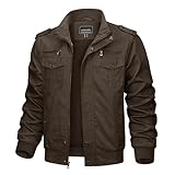 KEFITEVD Blouson d’aviateur, à col montant, convient aux hommes, léger et coupe vent, pour mi saison, automne et hiver, en coton, style militaire/bomber/cargo, café, XL