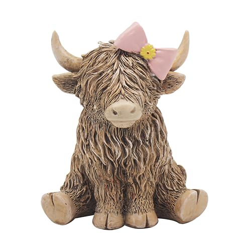 Lesser & Pavey Happy Highland, Highland Cow Pink Bow Figurines Statues For Home Decor
