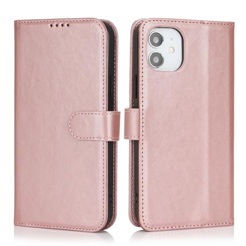 Image of for iPhone 12 Case Wallet with Card Holder,for iPhone 12 Pro Wallet Case for Women Men,PU Leather Shockproof Magnetic Buckle Stand Flip Phone Case-Rose Gold