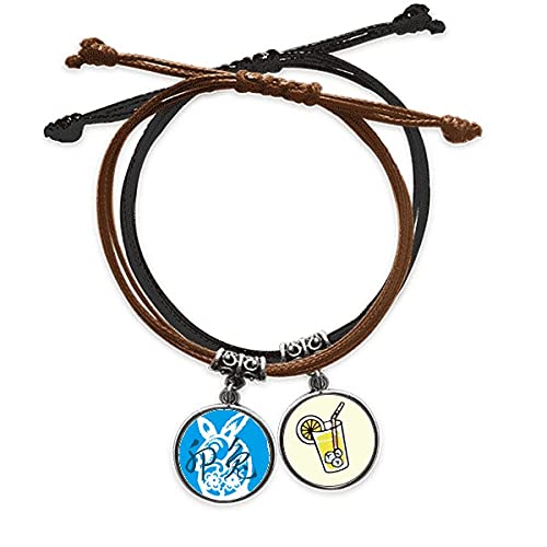 Bracelet Lapin Zodiaque chaîne corde main et cuir véritable coloris Jus de Citron