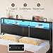 Rolanstar Full Size Bed Frame with 4 Storage Drawers, Charging Station and LED Lights, Metal Platform Bed with 2-Tier Storage Headboard, No Box Spring Needed, Easy Assembly, Noise-Free, Black