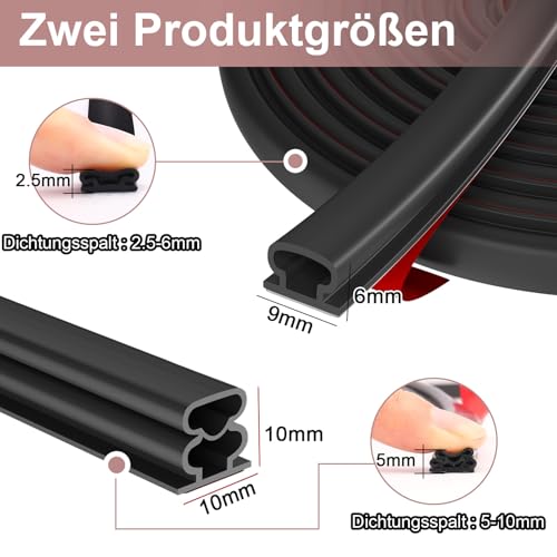 Selbstklebende Türdichtung Gummidichtung für Fenster & Türen – Zugluftstopper, Lärmschutz, Energieeffizienz, Wetterfest, Perfekt für Wohnung, Haus, Büro, Innenräume by Hzetuu