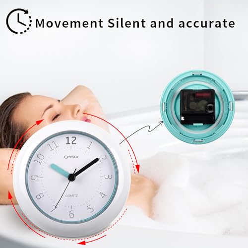 Ostar Waterproof Bathroom Shower Clock, Analog Quartz Clock Hanging Stand Dual Purpose thumb #7