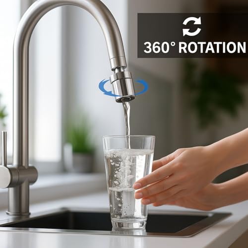 Image of 360 Rotation Stainless Steel | Kitchen Tap Extender | Swivel Sink Faucet Aerator | Water Saving Aerator | Dual Flow, Foam and Spray | Fits Male /Female 22mm Thread | Polished Chrome