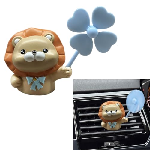 Image of Cute Lion Car Air Vent Clips, Rotating Windmill Car Air Conditioner Outlet Clip, Animal Car Dashboard Air Vent Trim Clip, Auto Interior Decoration Accessories (Lion)