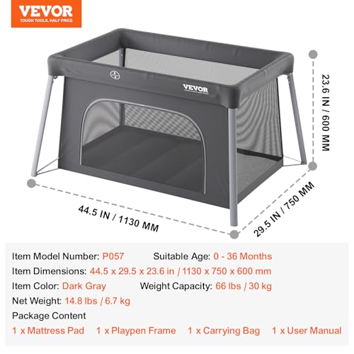 Image of VEVOR Baby Travel Crib and Play Yard, Folding Baby Playpen with Zipper Gate & Soft Mattress, Portable Toddler Crib with Breathable Mesh, Travel Bag, Indoor /Outdoor Kids Activity Center for 0-36 Months