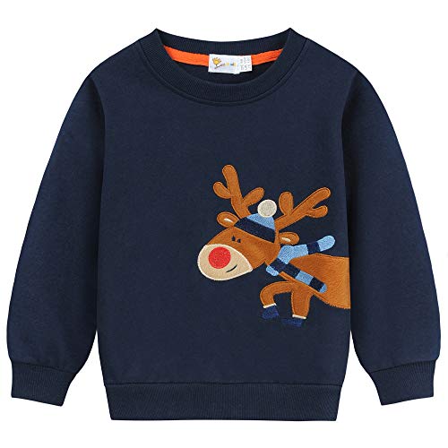Little Hand Boys Christmas Sweatshirt Jumper Reindeer Kids Long Sleeve Tops Cotton Shirts Toddler Clothes Age 2-3 Years