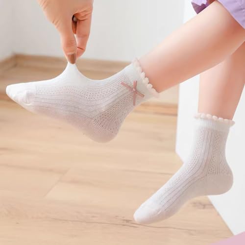 5 Pairs Girls' Thin Floral Strawberries Crew Socks with Ruffled Top for Spring Autumn Summer2