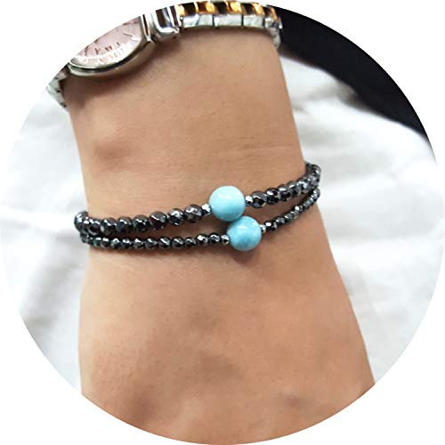 Natural Dominican Blue Green Larimar Hematite Beads 2pcs2