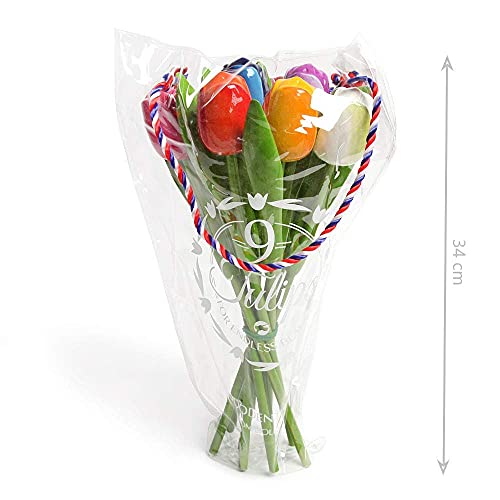 MomoMoments Wooden tulip bouquet, 9 tulips, 34 cm, Hand-Painted, Dutch Wooden Flowers, Long-Lasting Home Decor Gift, Made in Holland - Image 3
