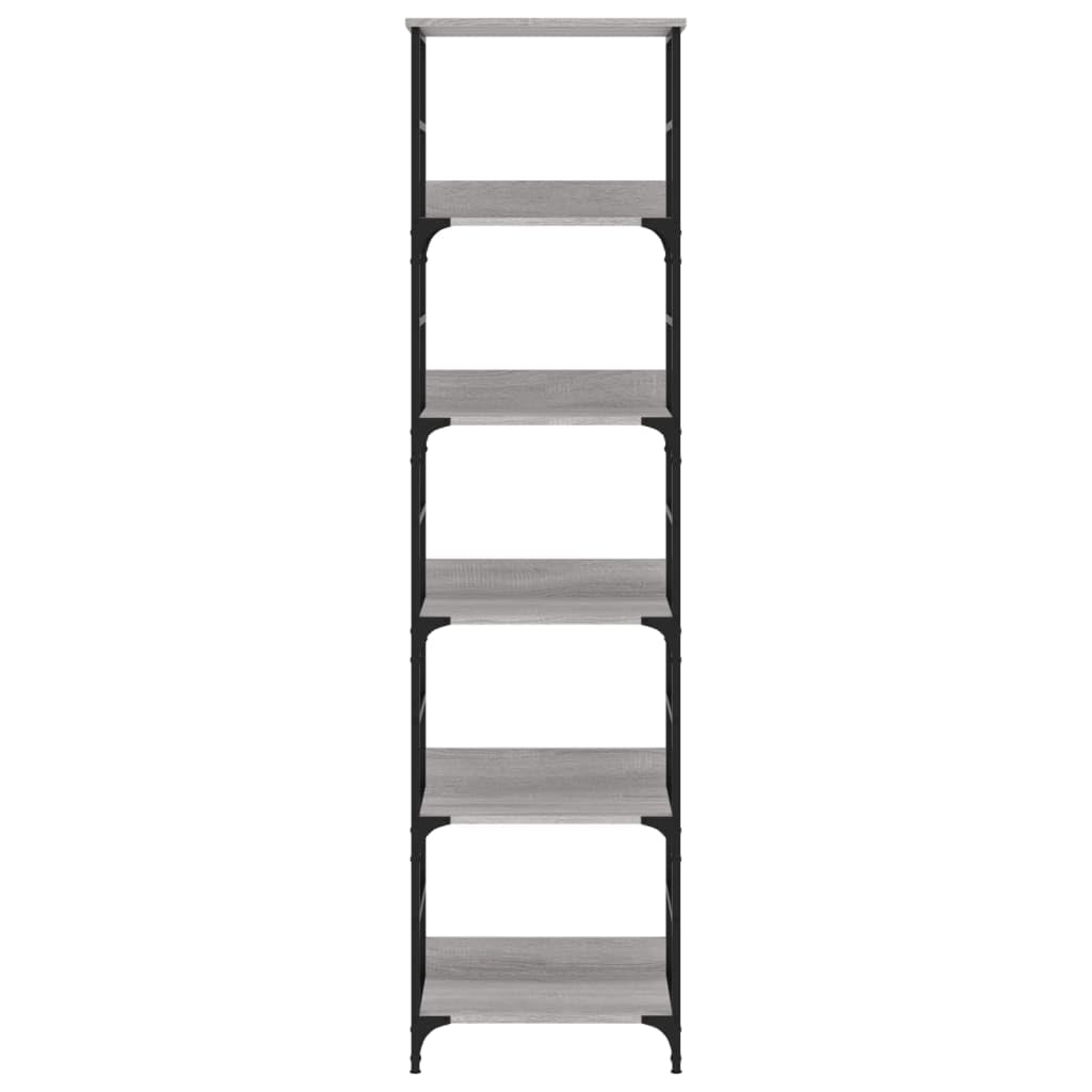 5-Tier Bookshelf Gray Sonoma 50x33x189 cm Engineered Wood & Steel Frame Modern Industrial Style Office Storage Shelf for Living Room Bedroom Corridor