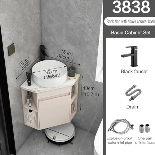 Corner Wall Mount Ceramic Sink with Storage Cabinet