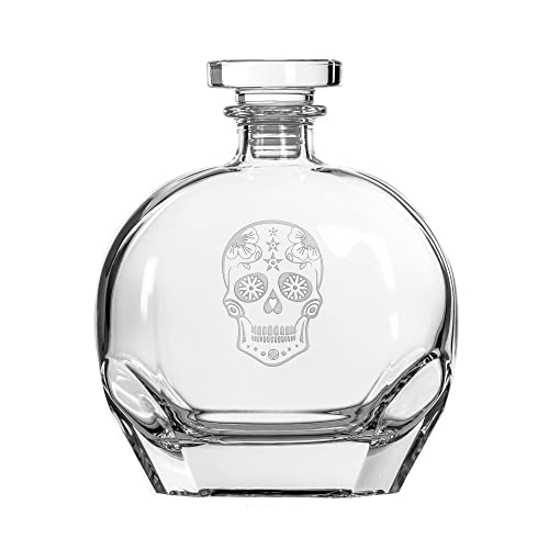 Rolf Glass Sugar Skull 23 Ounce Whiskey Decanter | Spirits Decanter with Airtight Stopper | Lead-Free Glass | Sand Engraved in the USA | Liquor Decanter for Whiskey, Bourbon, & Brandy