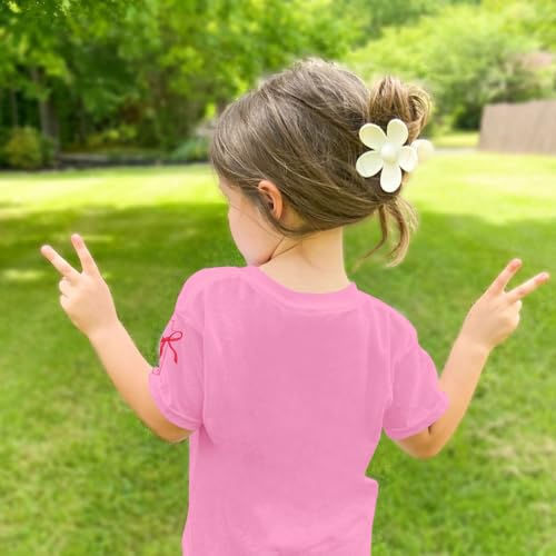 Image of Girls Cute Christian Shirts Kids Pink Bow Shirt Jesus God Faith Tshirts Aesthetic Cross Bible Verse Graphic Tee Tops