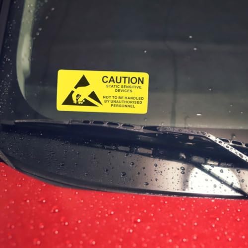 NUOBESTY 200 adet antistatik uyarı çıkartması, 55 x 25 mm, kendinden yapışkanlı elektrostatik etiketler, elektronik cihazlar için, statik yüklemeye karşı uzun ömürlü güvenlik uyarıları - Görsel 5