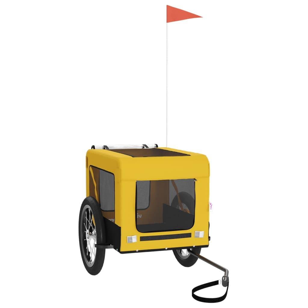 vidaXL Remolque de Bicicleta para Mascotas, Carrito para Perros Gatos, Remolque de Carga para Compra Camping, Hierro Tela Oxford Amarillo Negro