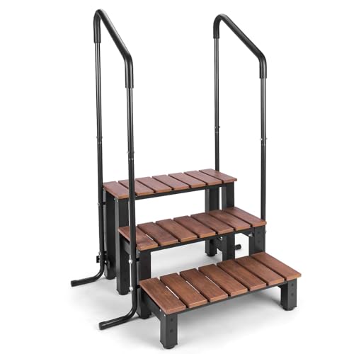 Hot Tub Steps with Handrails, 3-Step Non-Slip Spa Ladder 550 LB Capacity, Detachable Handrails for Above Ground Pool, RV, Porch, Home Access
