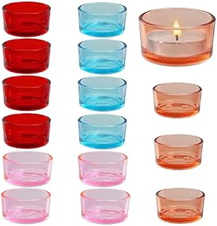 Belle Vous 16 Pack of Coloured Glass Tealight Votive Candle Holders - 4.5cm/1.77 Inch Diameter and 2.5cm/0.98 Inch Height - Round Candle Holder Set for Home Decor, Weddings, Parties and Table Settings