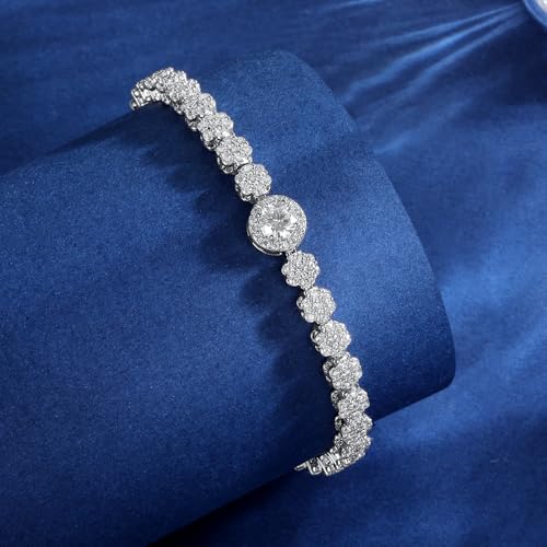 MDFUN Elegant Brilliant Cubic Zirconias Tennis Bracelet for Women, White Gold Plated, 6.5-7.5 Inch Length4