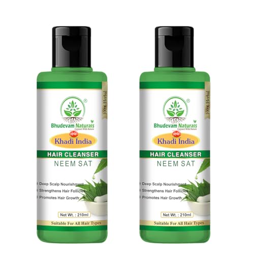 Image of Bhudevam Natural Khadi Neem Sat Shampoo Nourishing Herbal Blend for Strong & Shiny Hair | Neem sat shampoo Hair Fall Control & Anti Dandruff | Soothe Scalp & Reduce Dandruff - Organic Herbal Formula | Suitable for All Hair Types- Pack of 2