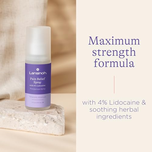 Image of Lansinoh 4% Lidocaine Perineal Spray, Pain Relief, Postpartum Care, 3.5 Oz + Hot & Cold Pads, Postpartum Essentials, 2 Ct Postpartum Pads + Upside Down Peri Bottle for Gentle Cleansing, 12.2 Oz Bottle