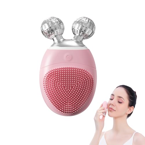 FREECOZYER Lymphatic Drainage Massager & Silicone Face Scrubber, 2 in 1 Face Roller Facial Cleansing Brush, 5-Speed Adjustment, 360° Rotation Vibration Massage for Face Slimming and Cleansing