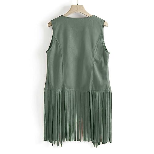 Womens Western Cowgirl Vest 70s Hippie Faux Suede Sleeveless Jacket Cardigan Open Front Boho Fringe Waistcoat4
