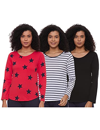 Image of A.T.U.N. (ALL THINGS UBER NICE) Womens Printed Cotton Long Sleeve Regular T-Shirt (Pack of 3)