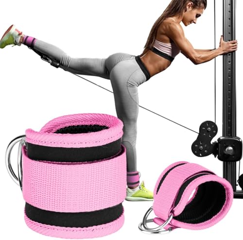 Ankle Strap Ankle Resistance Band Wrist Cuff Padded Strap Adjustable Fitness Glute Kickback D-Ring for Cable Machine Gym Foot Leg Training Brace Support 1 Pack (pink)