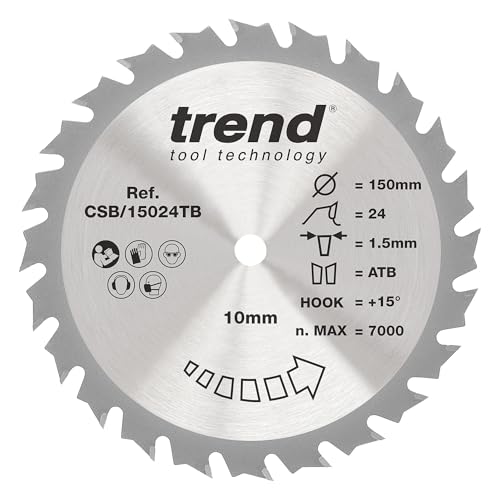 Trend Wood Circular Saw Blade, 150mm Diameter, 20mm Bore, 24 Teeth, 2.4mm Kerf, +15° Hook, TCT, Medium Finish, CSB/15024