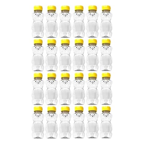 Clearview Containers - 24 Pack of 12 Ounce Clear Honey Bears with Sealable Yellow Flip Top Lids (12 oz. Clear Bear, 24pk, Yellow) Cover