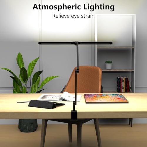 Image of 36W Bright Led Desk Lamp with Clamp, 47 Inches Long Architect Desk Lamp Home Office, Dimmable Table Light with Remote Adjustable Monitor Light Bar Office Lighting(Black(Without Base)(47 Inch))
