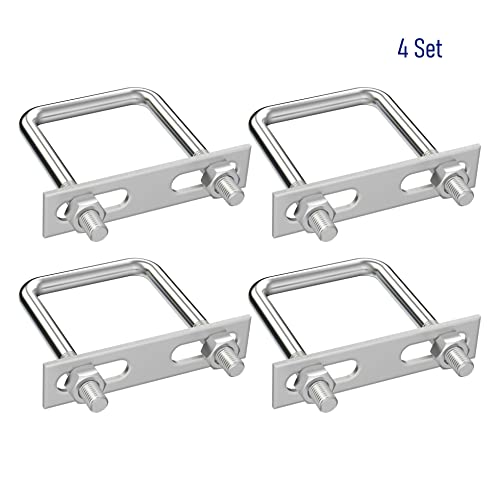 Image of 4 Sets 304 Stainless Steel Square U-Bolts 2.36 inch(60mm) Inner Width, 4 inch(100mm) Length Stainless M10 with Nuts, Frame Plate, Accessories for Automobiles Trailer, Boat Trailer Industrial Parts