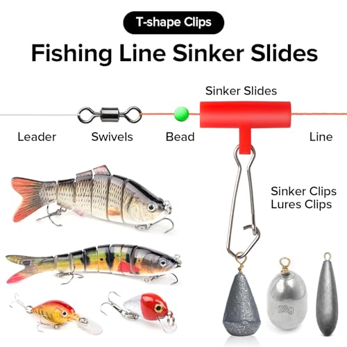 Realure 100 Pcs Fishing Line Sinker Slides T-shape Line Fishing Swivels Snaps Sea Fishing Tackle Accessories Rig Fishing Clips for Sea Fishing Weight Slides (Red) - Image 5